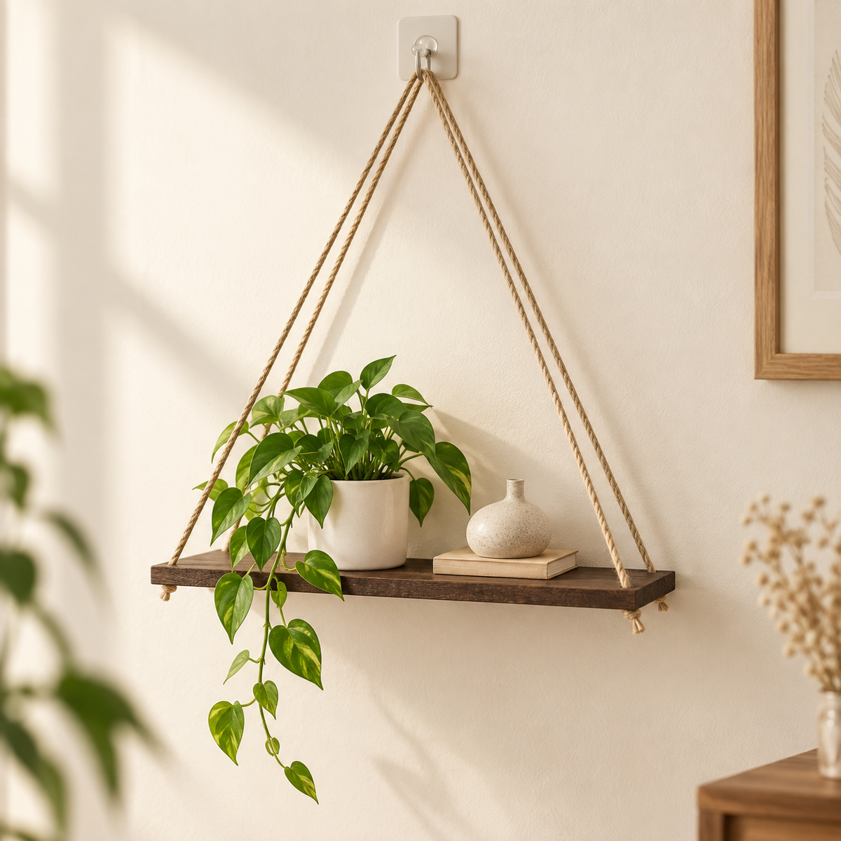 BohoShelf – Estante Colgante de Madera y Cuerda