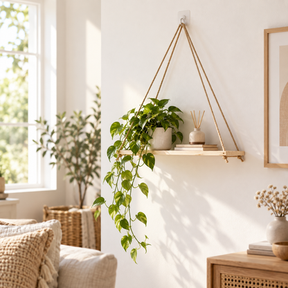 BohoShelf – Estante Colgante de Madera y Cuerda