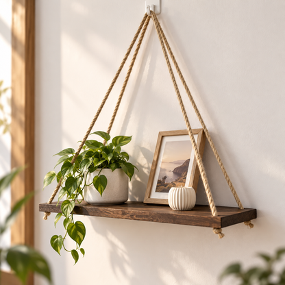 BohoShelf – Estante Colgante de Madera y Cuerda